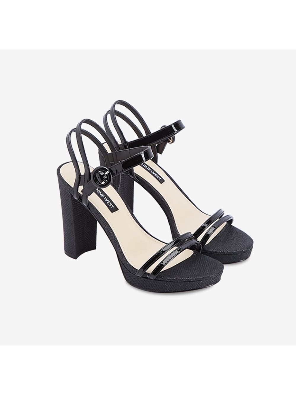 NINE WEST DAISY BLOCK HEEL SLINGBACK HIGH HEEL SANDALS - BLACK